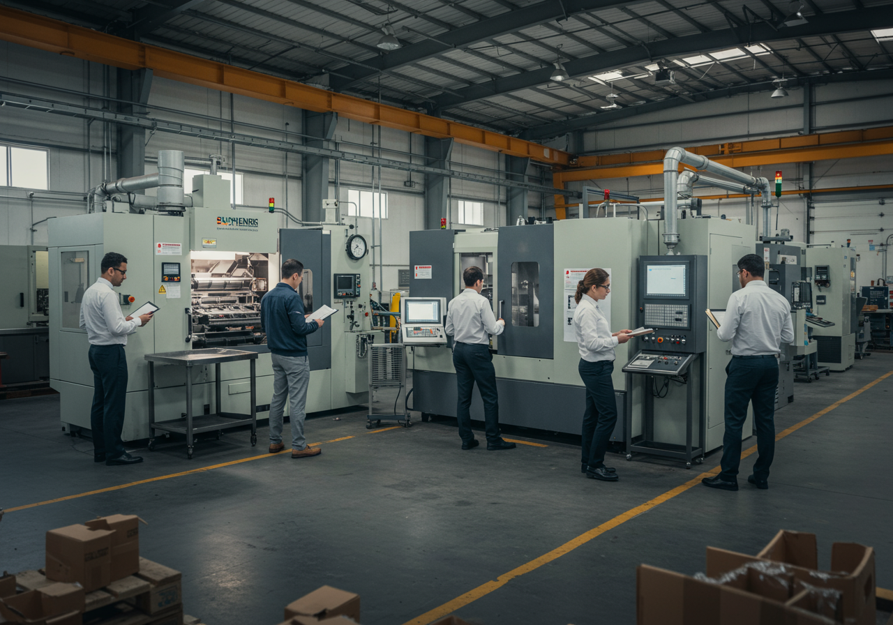 Industrial manufacturing plant interior with machinery in operation